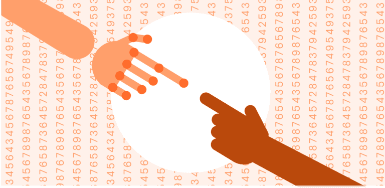 Digital fingertips reaching to touch