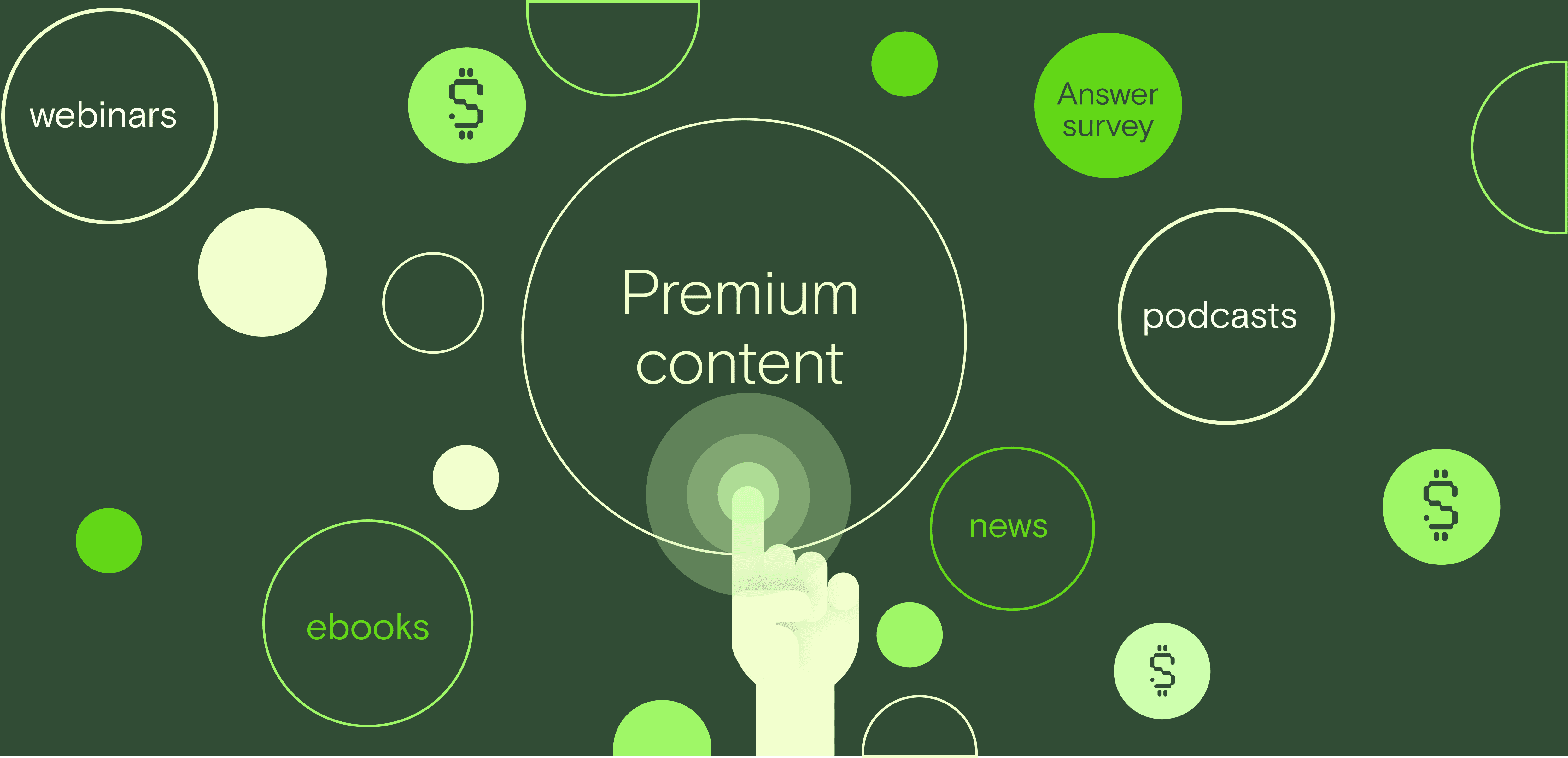 Premium Content green illustration of hand selecting the best content
