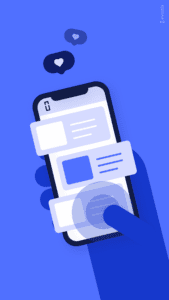 News agregator mobile app with hand swiping on news articles